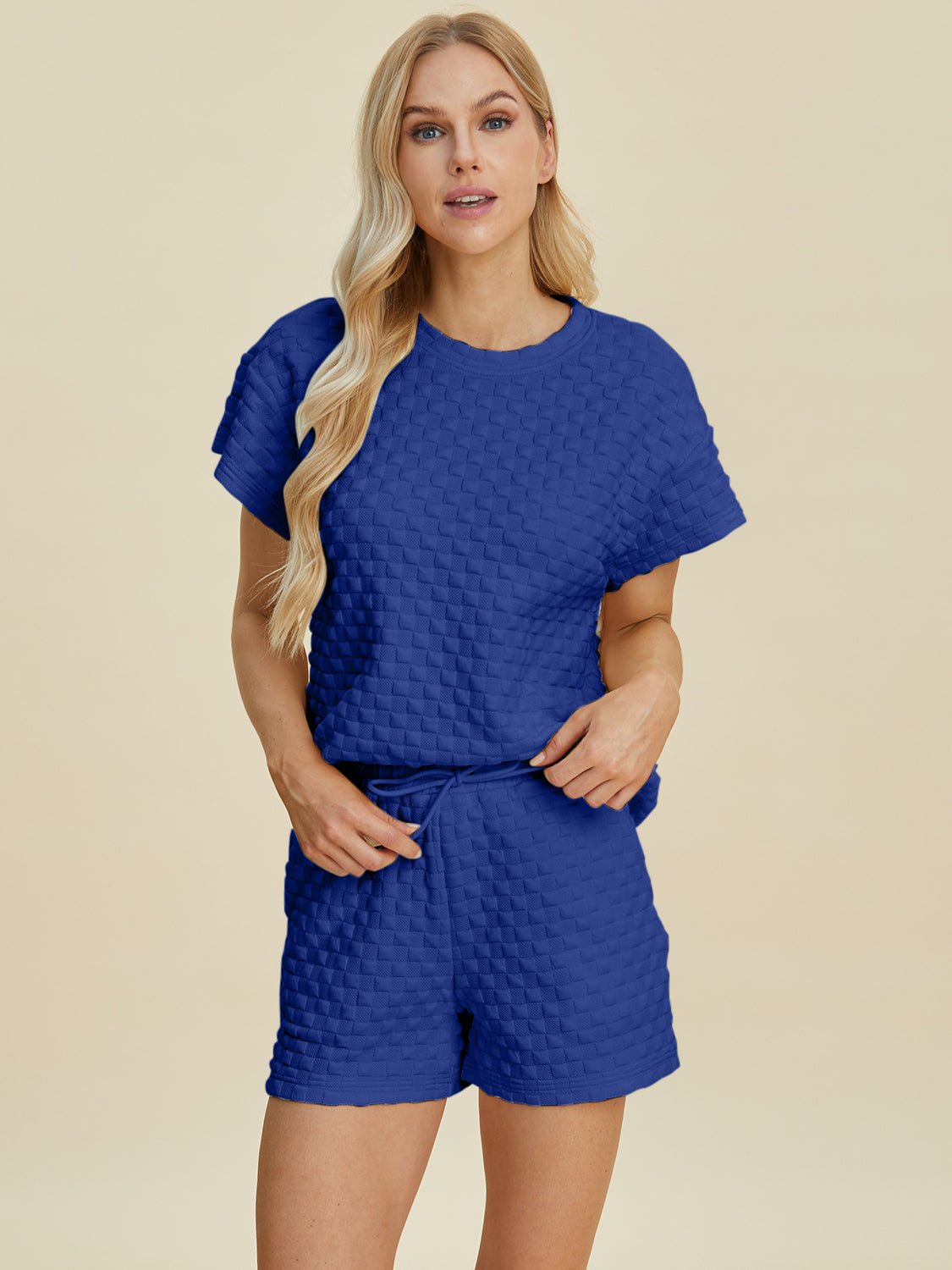 Double Take Full Size Texture T - Shirt and Shorts Set - Jaazi Intl