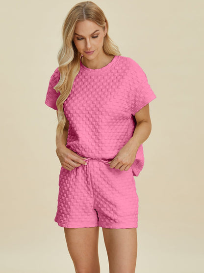 Double Take Full Size Texture T - Shirt and Shorts Set - Jaazi Intl