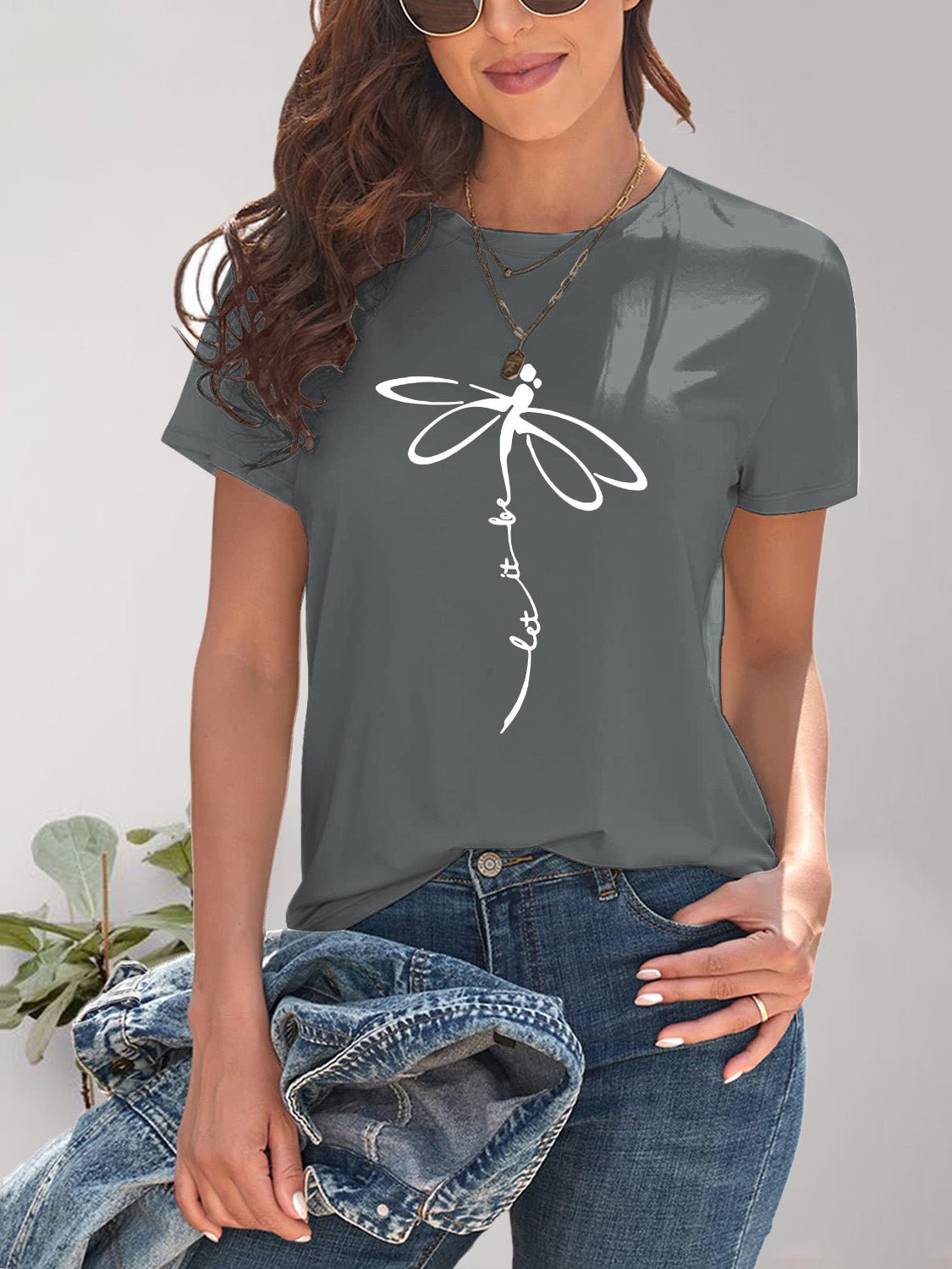 Dragonfly Graphic Round Neck Short Sleeve T - Shirt - Jaazi Intl