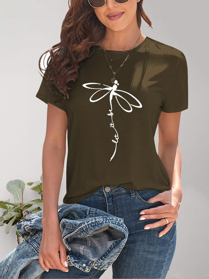 Dragonfly Graphic Round Neck Short Sleeve T - Shirt - Jaazi Intl