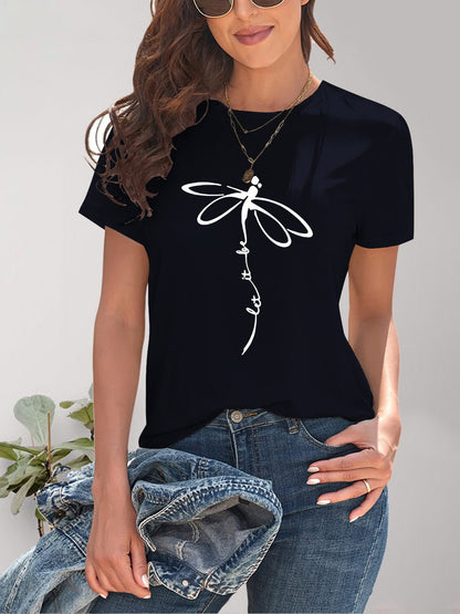 Dragonfly Graphic Round Neck Short Sleeve T - Shirt - Jaazi Intl