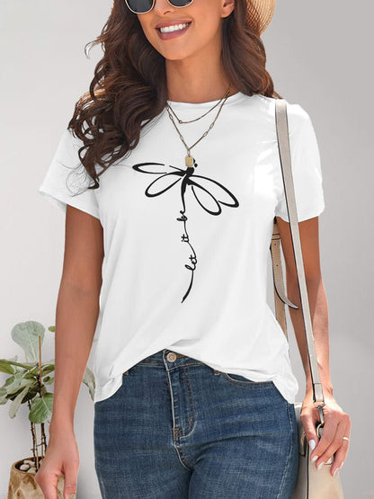 Dragonfly Graphic Round Neck Short Sleeve T - Shirt - Jaazi Intl