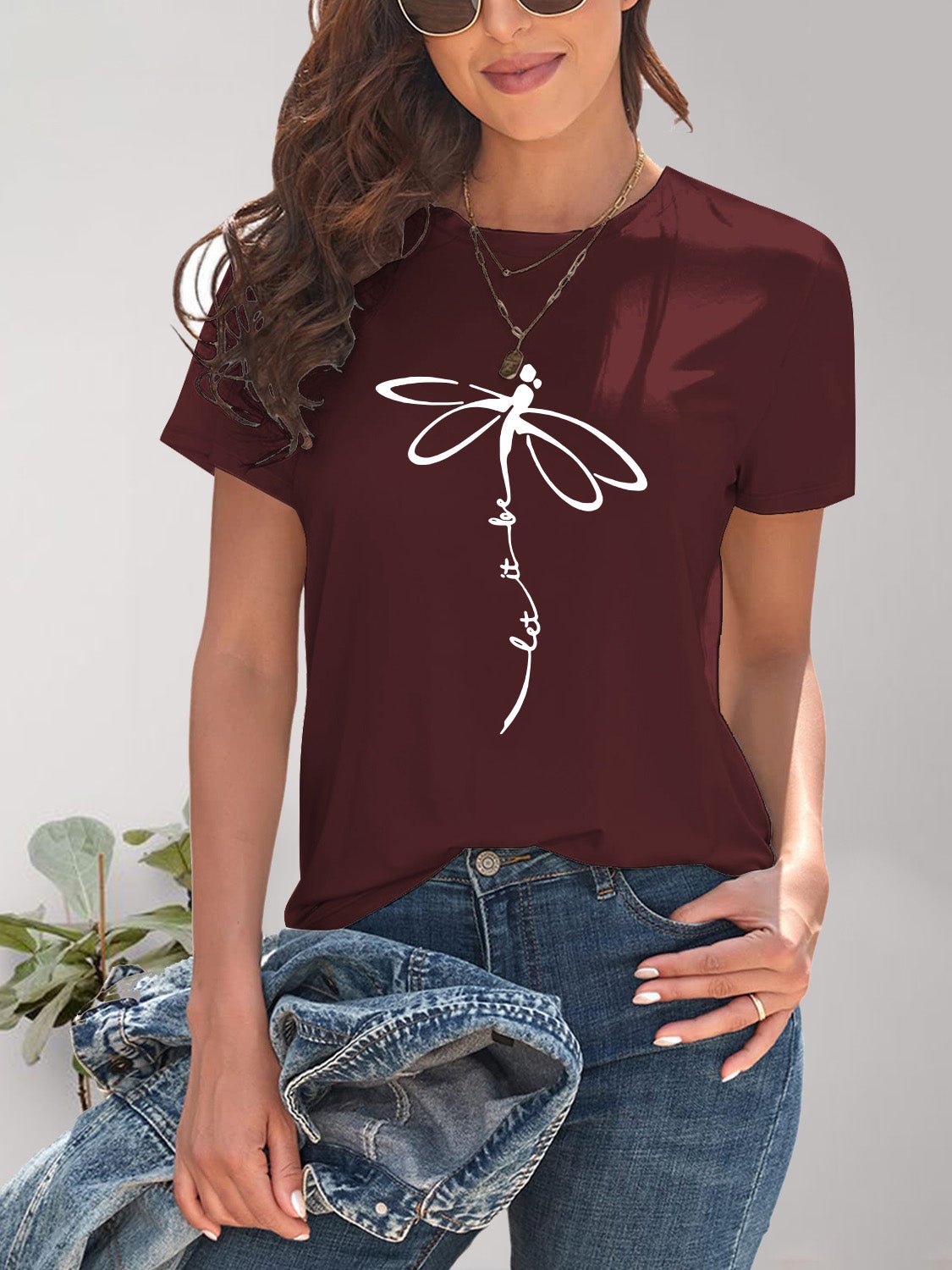 Dragonfly Graphic Round Neck Short Sleeve T - Shirt - Jaazi Intl