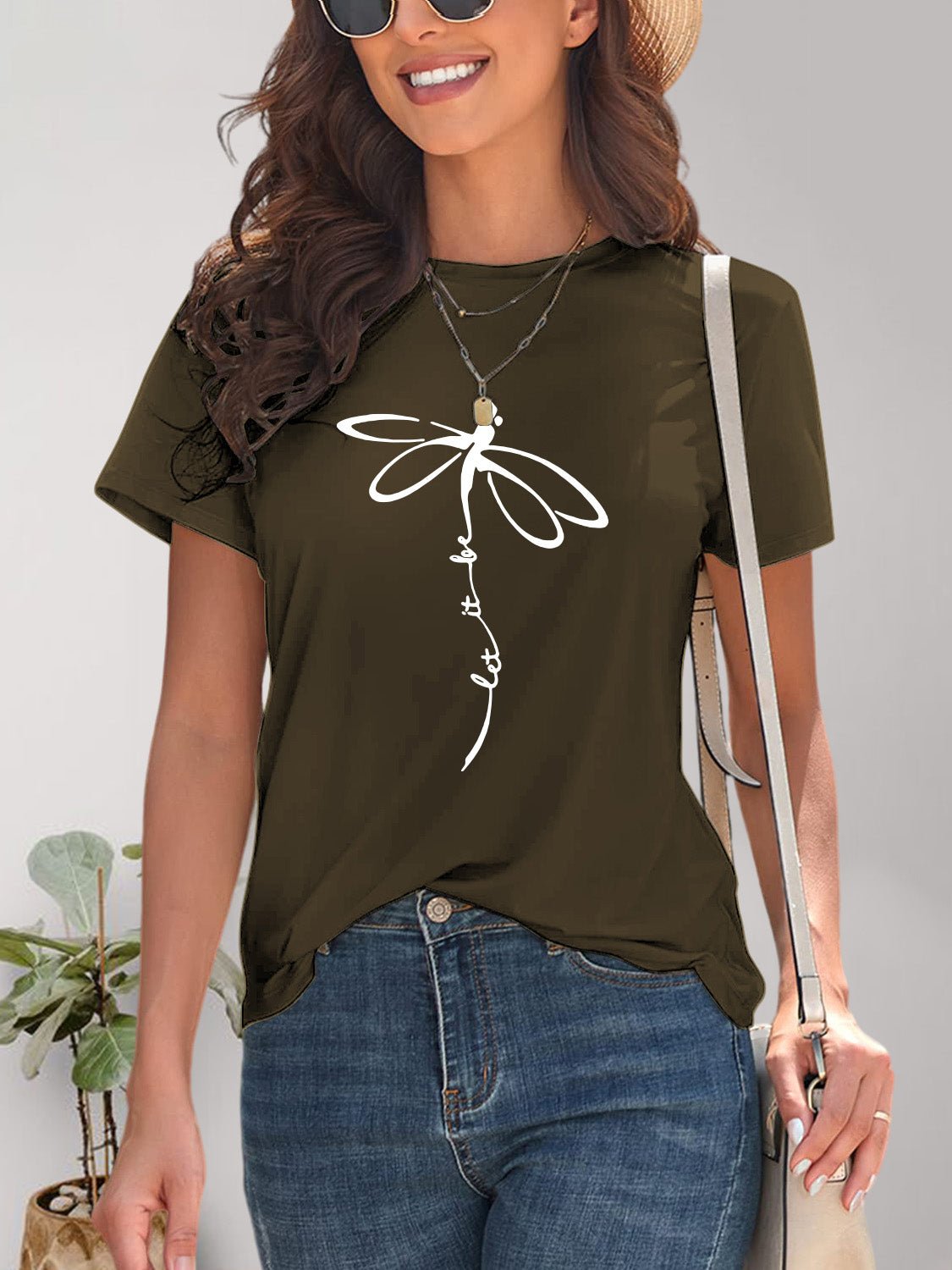 Dragonfly Graphic Round Neck Short Sleeve T - Shirt - Jaazi Intl