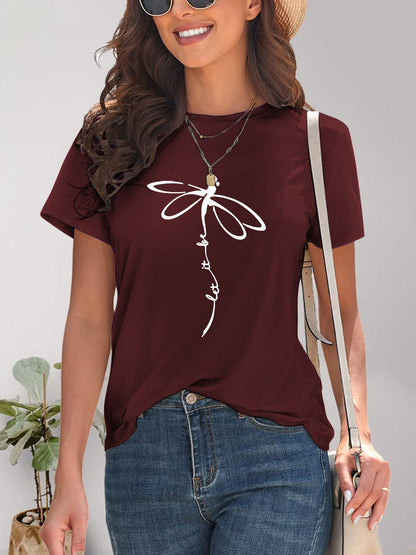 Dragonfly Graphic Round Neck Short Sleeve T - Shirt - Jaazi Intl