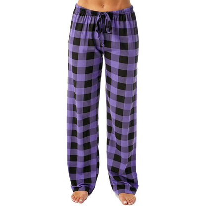 Drawstring Plaid Print Trousers Casual Loose Sports Home Pants Women - Jaazi Intl