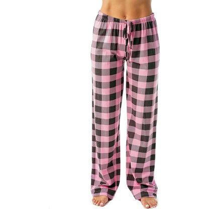 Drawstring Plaid Print Trousers Casual Loose Sports Home Pants Women - Jaazi Intl