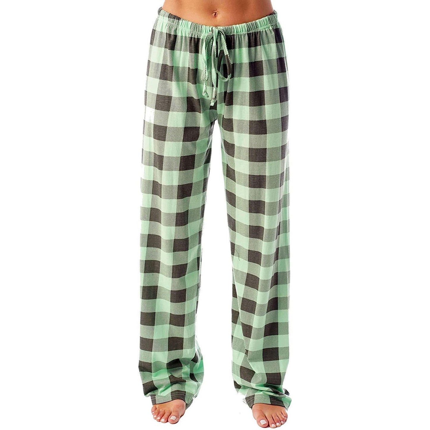 Drawstring Plaid Print Trousers Casual Loose Sports Home Pants Women - Jaazi Intl