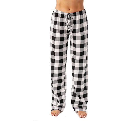 Drawstring Plaid Print Trousers Casual Loose Sports Home Pants Women - Jaazi Intl