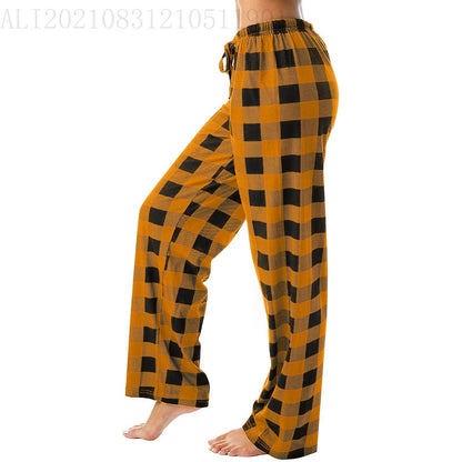 Drawstring Plaid Print Trousers Casual Loose Sports Home Pants Women - Jaazi Intl