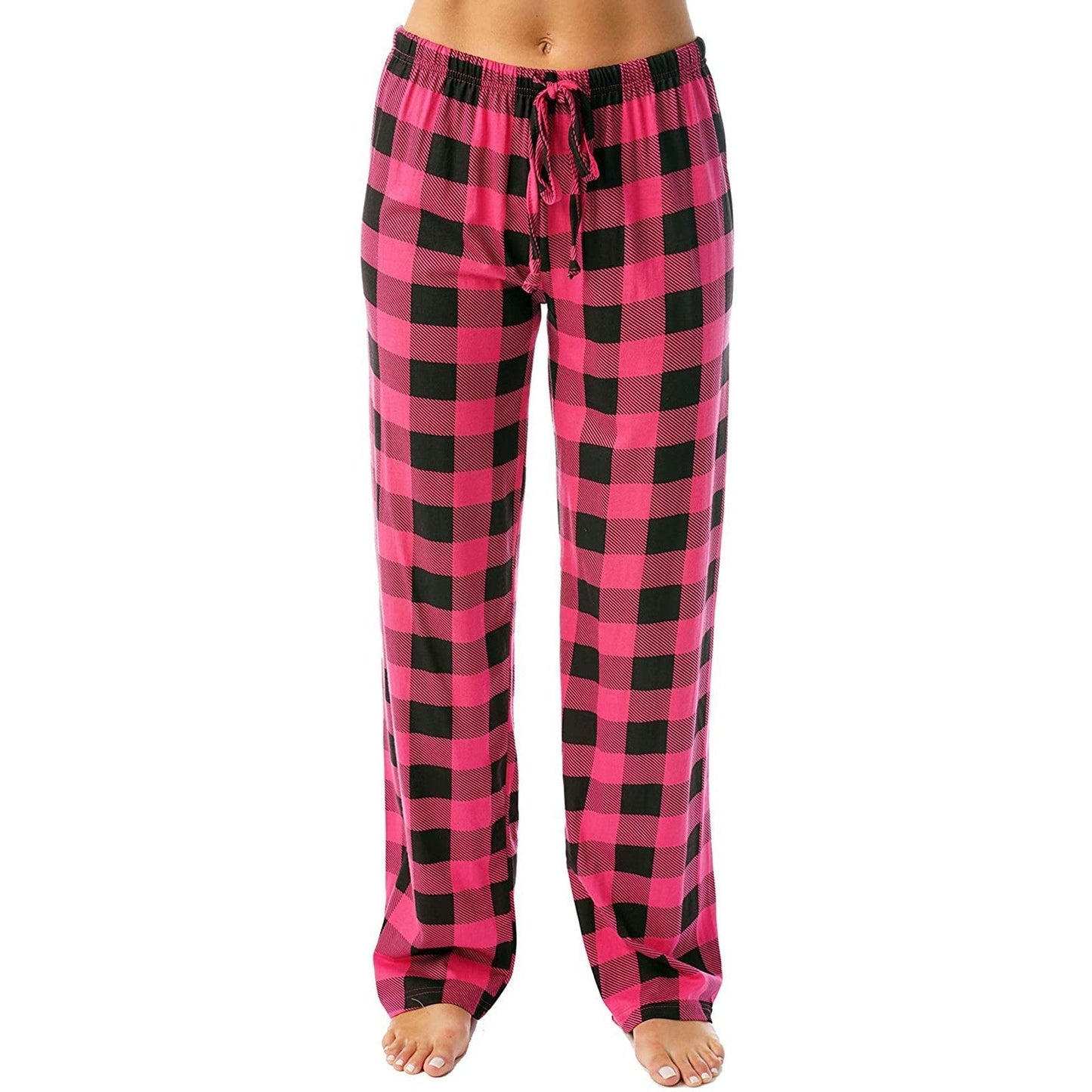 Drawstring Plaid Print Trousers Casual Loose Sports Home Pants Women - Jaazi Intl