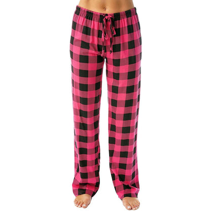 Drawstring Plaid Print Trousers Casual Loose Sports Home Pants Women - Jaazi Intl