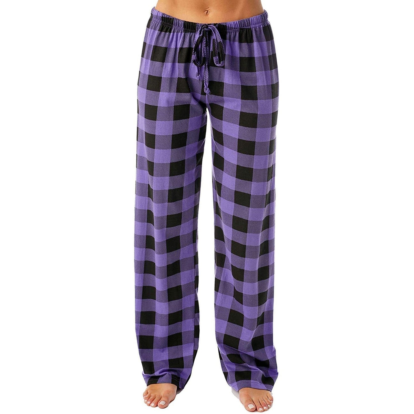 Drawstring Plaid Print Trousers Casual Loose Sports Home Pants Women - Jaazi Intl