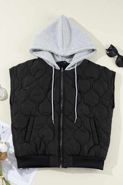 Drawstring Zip Up Hooded Vest Coat - Jaazi Intl