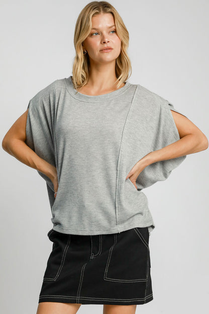 Umgee Exposed Seam Round Neck Batwing Sleeve Knit Top