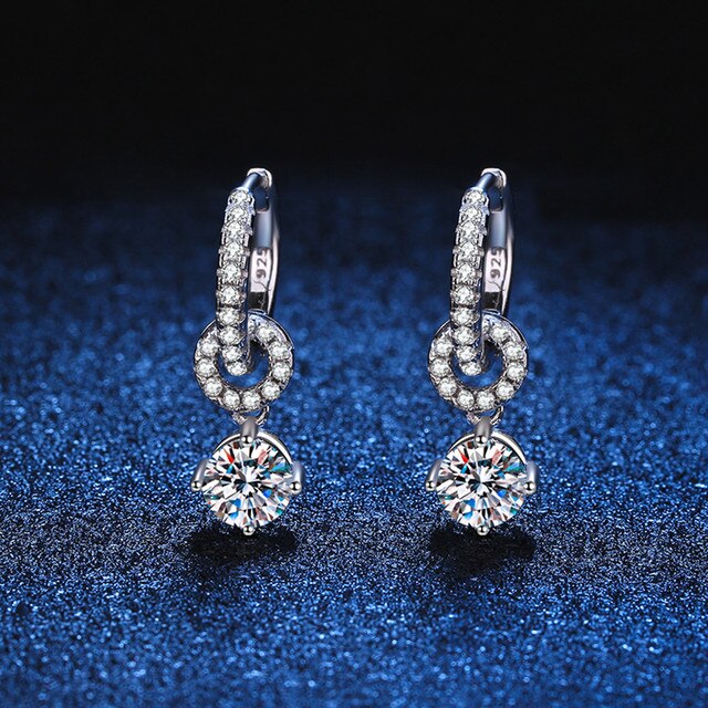 Genuine Moissanite Drop Earrings Silver B High carbon diamond