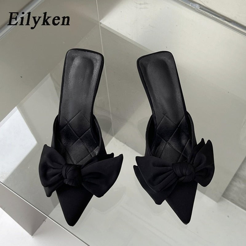 Eilyken Autumn Big Butterfly - knot Women Slippers Sandals Shallow Pointed Toe Mules Stripper High Heel Pumps Ladies Shoes - Jaazi Intl