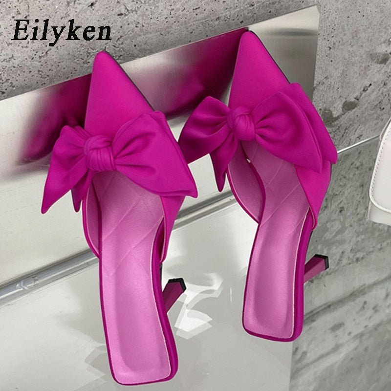 Eilyken Autumn Big Butterfly - knot Women Slippers Sandals Shallow Pointed Toe Mules Stripper High Heel Pumps Ladies Shoes - Jaazi Intl