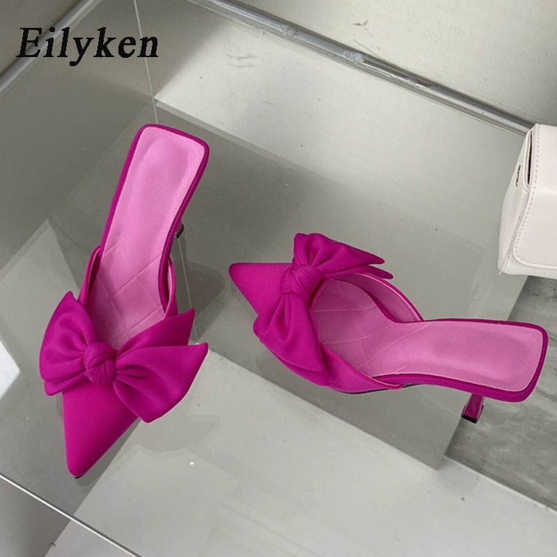 Eilyken Autumn Big Butterfly - knot Women Slippers Sandals Shallow Pointed Toe Mules Stripper High Heel Pumps Ladies Shoes - Jaazi Intl