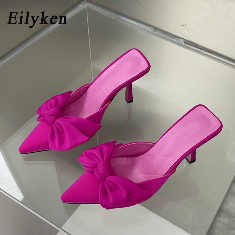 Eilyken Autumn Big Butterfly - knot Women Slippers Sandals Shallow Pointed Toe Mules Stripper High Heel Pumps Ladies Shoes - Jaazi Intl