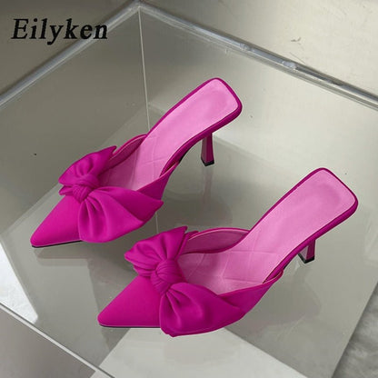 Eilyken Autumn Big Butterfly - knot Women Slippers Sandals Shallow Pointed Toe Mules Stripper High Heel Pumps Ladies Shoes - Jaazi Intl