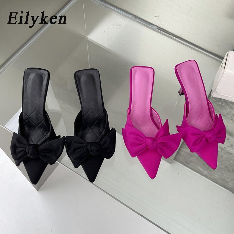 Eilyken Autumn Big Butterfly - knot Women Slippers Sandals Shallow Pointed Toe Mules Stripper High Heel Pumps Ladies Shoes - Jaazi Intl