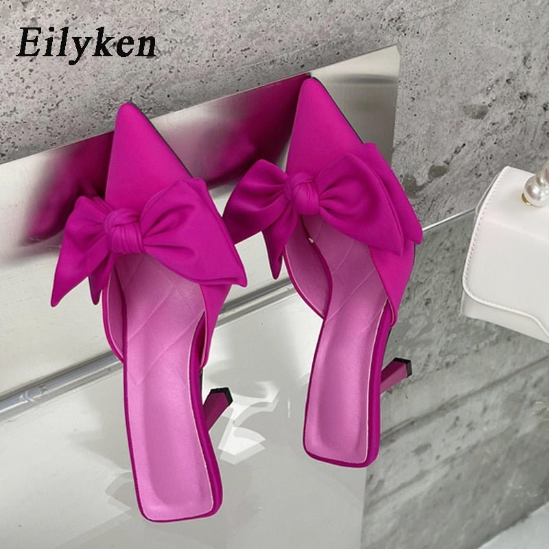 Eilyken Autumn Big Butterfly - knot Women Slippers Sandals Shallow Pointed Toe Mules Stripper High Heel Pumps Ladies Shoes - Jaazi Intl