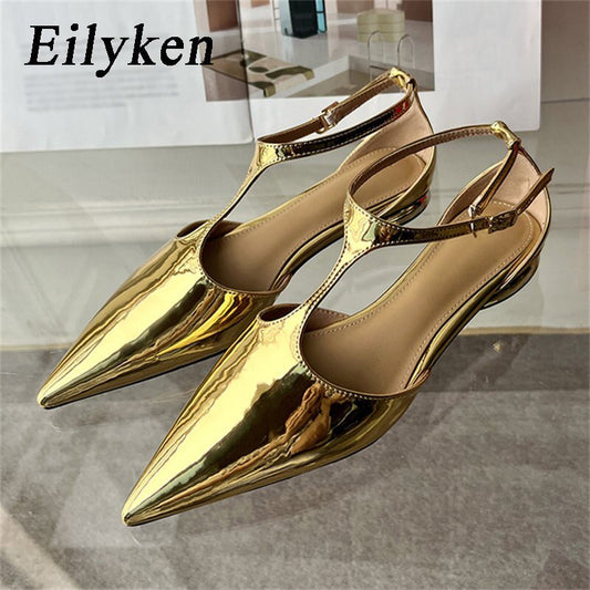 Eilyken Women New Fashion Pumps Pointed Toe Gold Ladies Elegant Dress Slingback Low Heel Mary Jane Mules Shoes Zapatos Mujer - Jaazi Intl