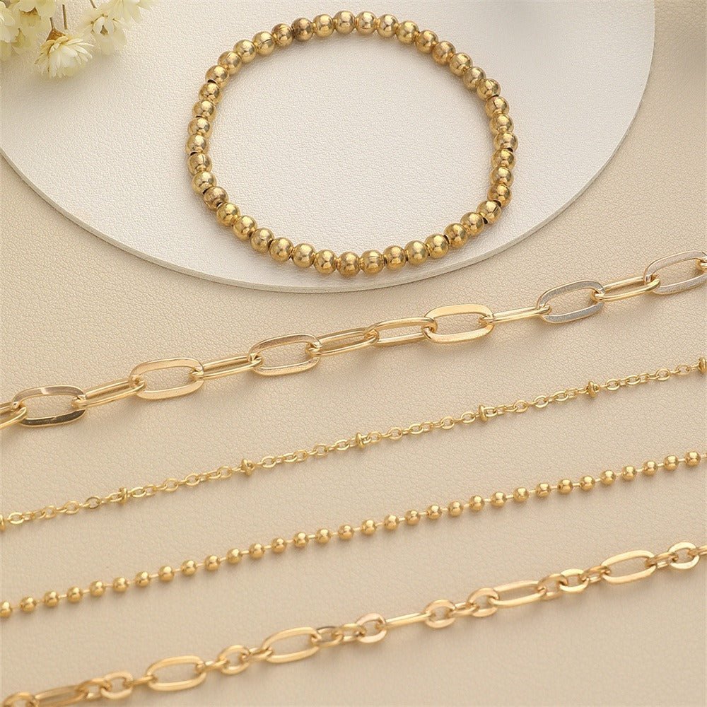 Elastic cord beaded chain simple paper clip thick chain versatile beaded bracelet 5 piece set - Jaazi International