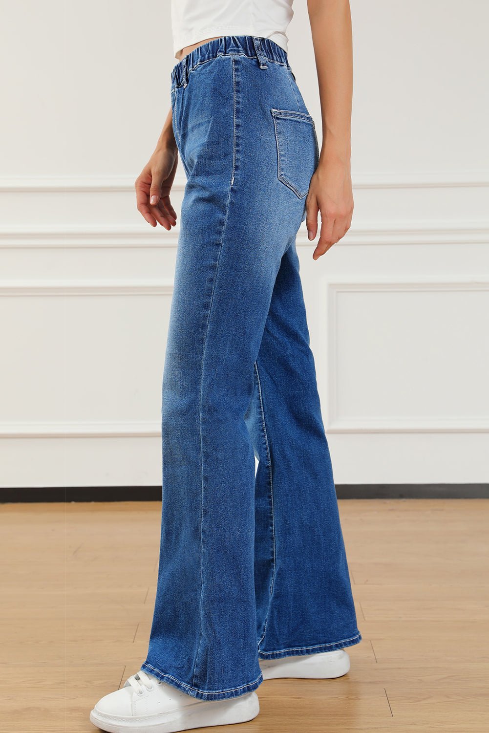 Elastic Waist Bootcut Jeans with Pockets - Jaazi International