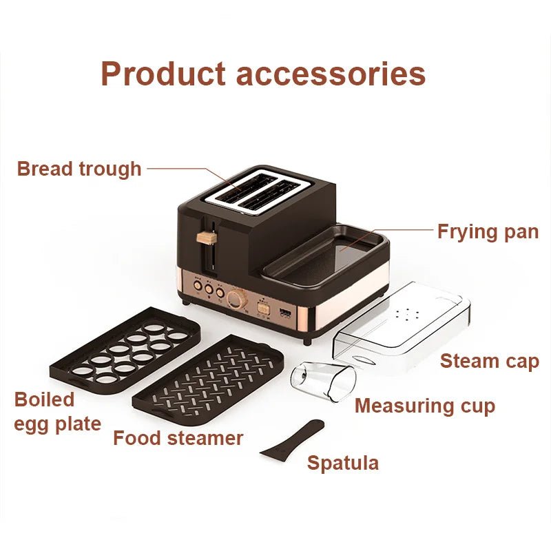 Electric Bread Toaster Oven Breakfast Sandwich Grill Baking Machine Eggs Poacher Boiler Food Steamer Omelette Frying Pan Roaster - Jaazi International