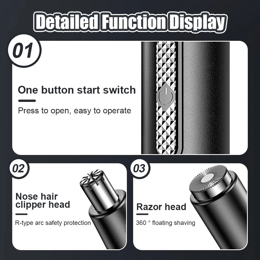 Electric Nose Hair Clipper Rechargeable Multi - kinetic Shaving Two - in - one Unisex Fully Automatic Washable Shaving Nose Trimmer - Jaazi International