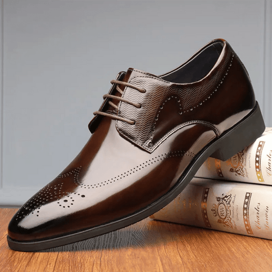 Elegant Brogue Shoes for Men Lace Up Point Toe Oxfords Formal Style Leather Shoes for Wedding Party Social Office Business Shoes - Jaazi International