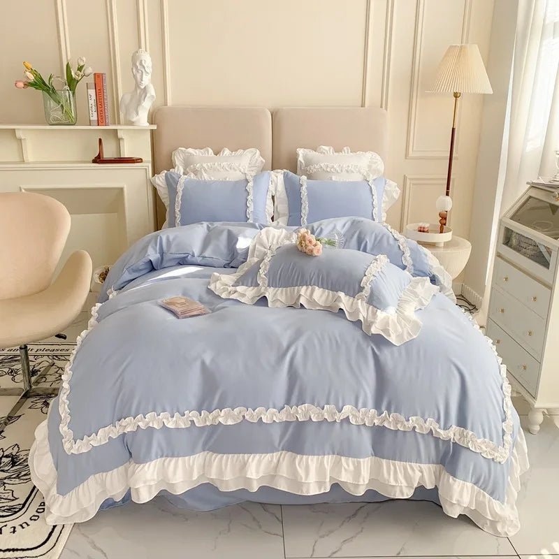 Elegant Lace Bedding Sets Luxury Bed Linen Princess Washed Cotton Ruffle Duvet Cover Bed Sheet and Pillowcases for Girl Luxury - Jaazi International