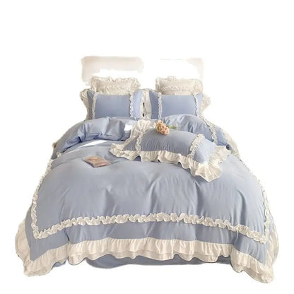 Elegant Lace Bedding Sets Luxury Bed Linen Princess Washed Cotton Ruffle Duvet Cover Bed Sheet and Pillowcases for Girl Luxury - Jaazi International