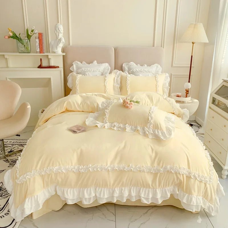 Elegant Lace Bedding Sets Luxury Bed Linen Princess Washed Cotton Ruffle Duvet Cover Bed Sheet and Pillowcases for Girl Luxury - Jaazi International