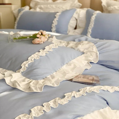 Elegant Lace Bedding Sets Luxury Bed Linen Princess Washed Cotton Ruffle Duvet Cover Bed Sheet and Pillowcases for Girl Luxury - Jaazi International