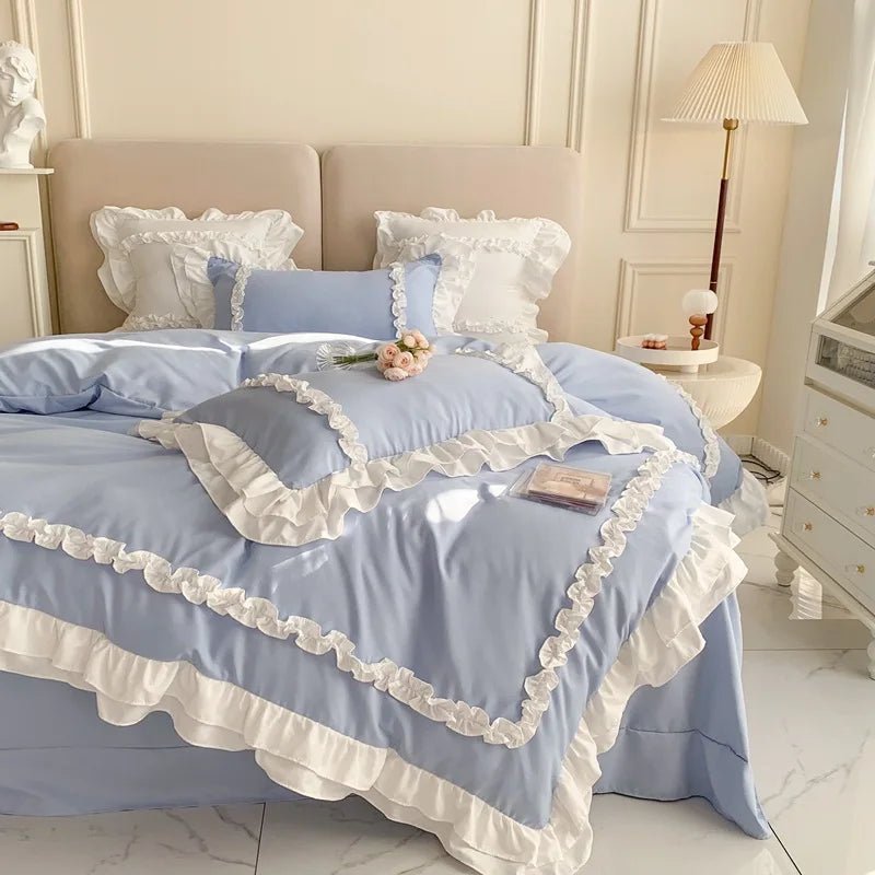 Elegant Lace Bedding Sets Luxury Bed Linen Princess Washed Cotton Ruffle Duvet Cover Bed Sheet and Pillowcases for Girl Luxury - Jaazi International