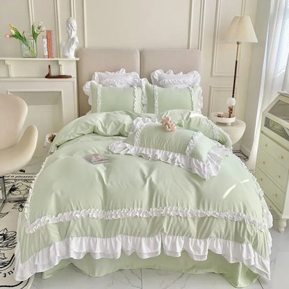 Elegant Lace Bedding Sets Luxury Bed Linen Princess Washed Cotton Ruffle Duvet Cover Bed Sheet and Pillowcases for Girl Luxury - Jaazi International