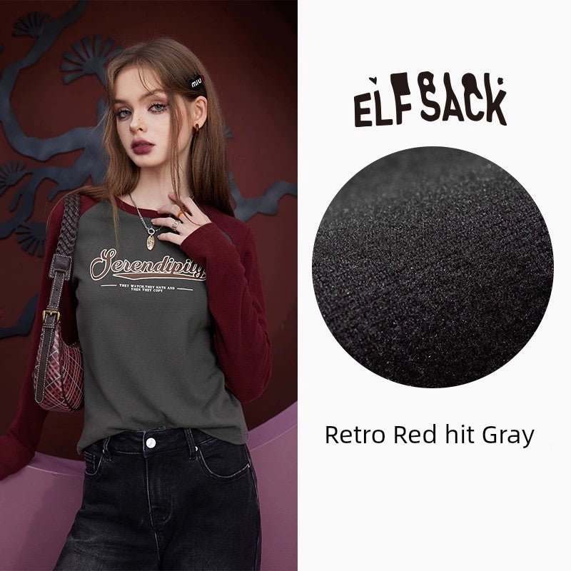 Elf Sack Retro Contrast Color Slim Fit Knitting Long Sleeves - Jaazi International