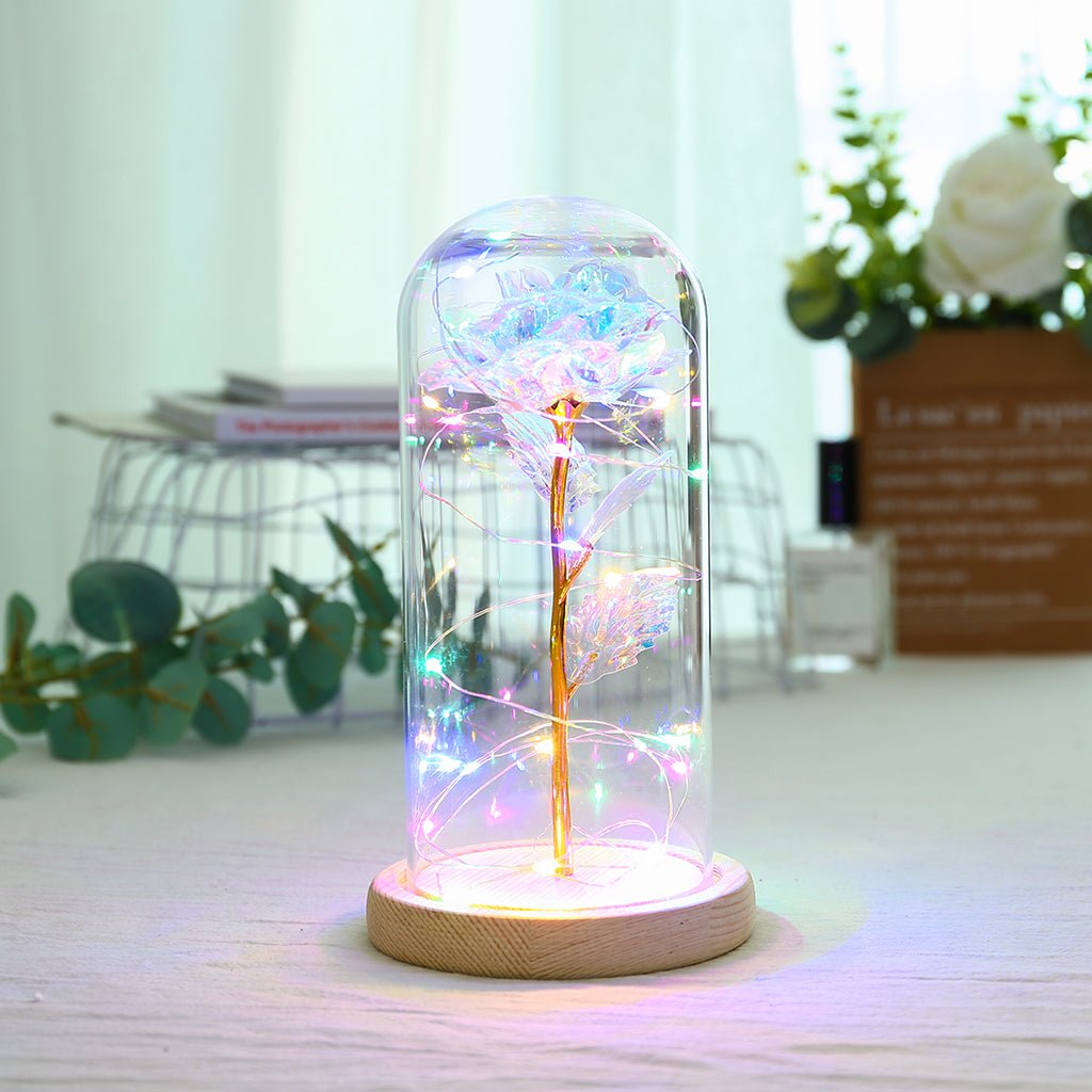 Enchanted Forever Rose Flower in Glass LED Light Christmas Decoration - Jaazi International