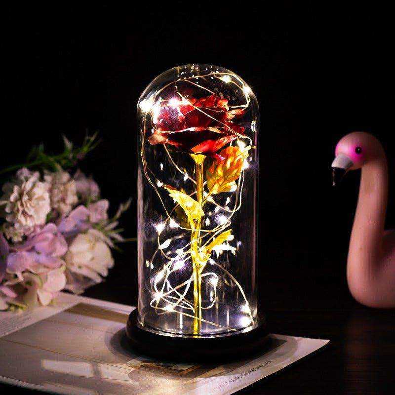 Enchanted Forever Rose Flower in Glass LED Light Christmas Decoration - Jaazi International