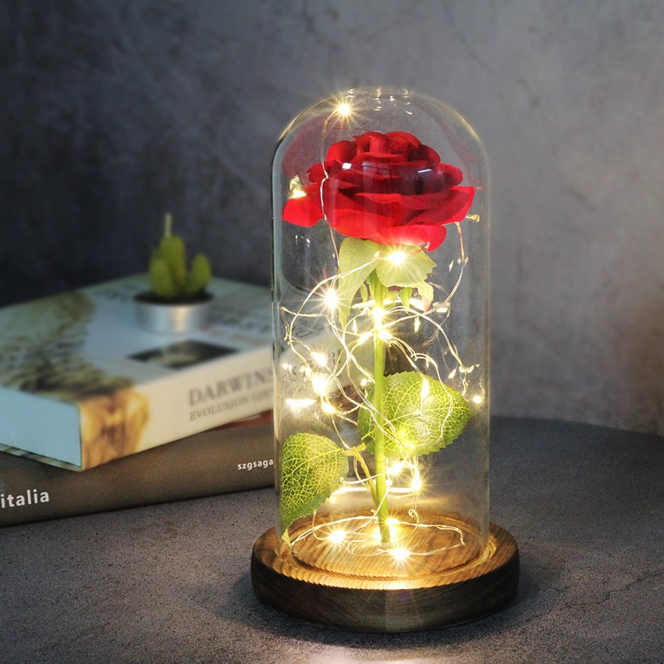 Enchanted Forever Rose Flower in Glass LED Light Christmas Decoration - Jaazi International