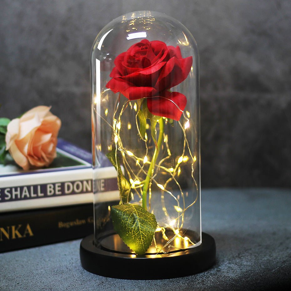 Enchanted Forever Rose Flower in Glass LED Light Christmas Decoration - Jaazi International