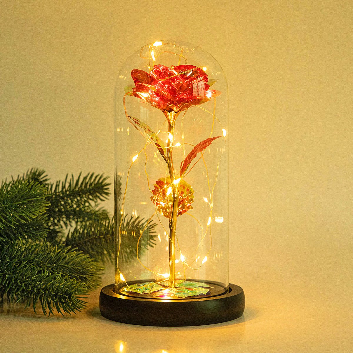 Enchanted Forever Rose Flower in Glass LED Light Christmas Decoration - Jaazi International