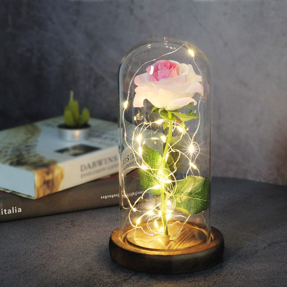 Enchanted Forever Rose Flower in Glass LED Light Christmas Decoration - Jaazi International