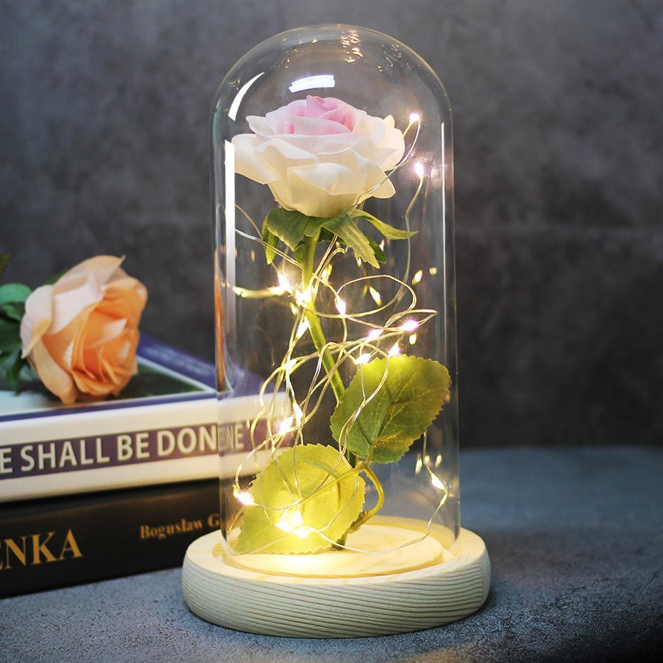 Enchanted Forever Rose Flower in Glass LED Light Christmas Decoration - Jaazi International