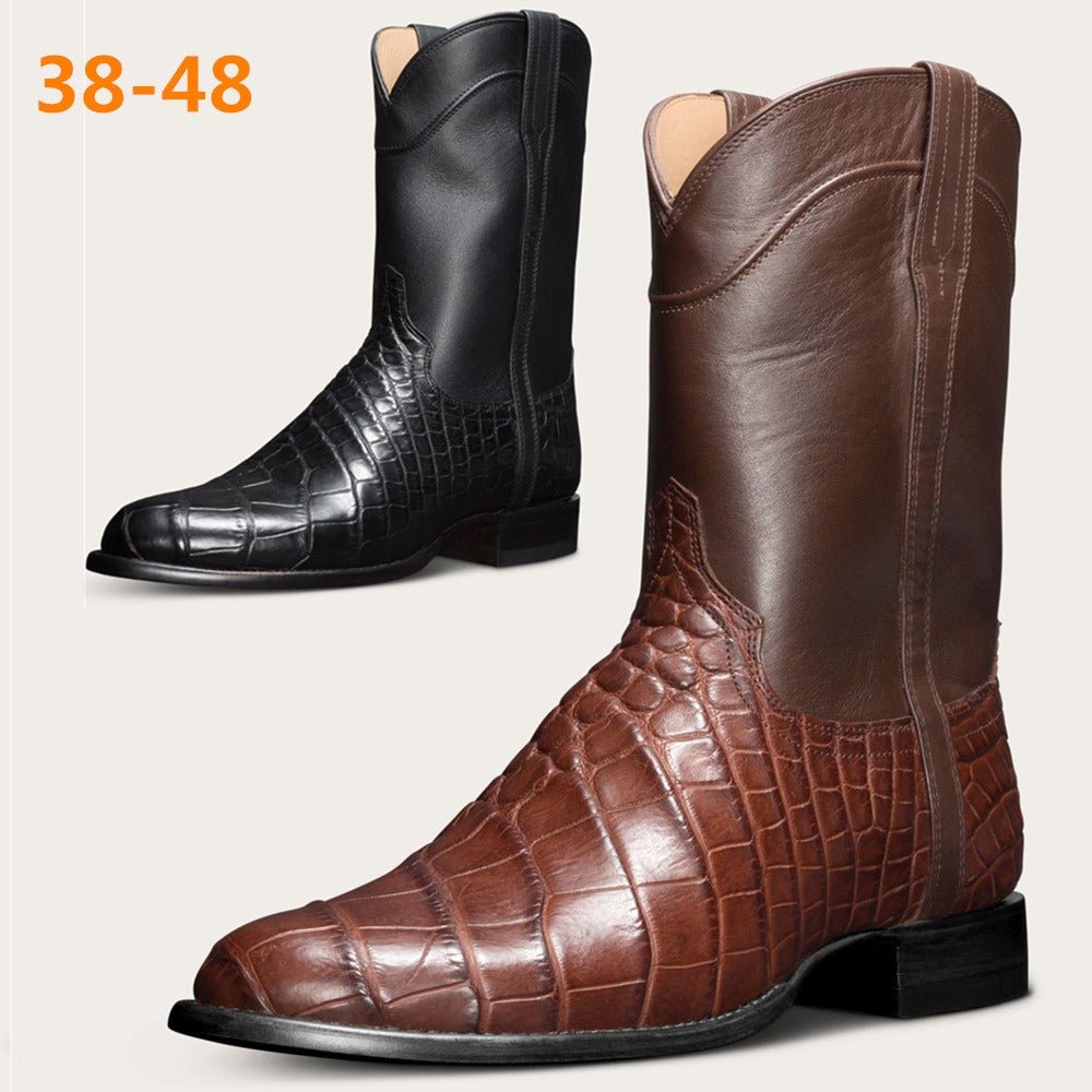 European and American Retro Men's Long Boots With Crocodile Pattern Western Denim Men's Shoes, Size 48 - Jaazi International