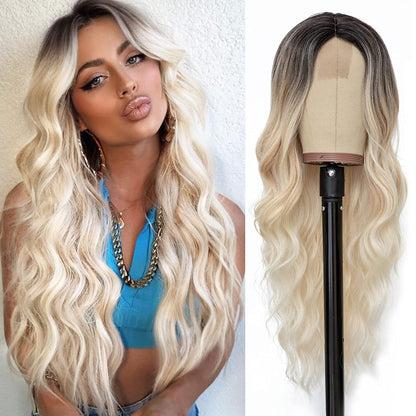 European and American Small Lace Wig Headsets with Intermediate Color Small Lace Center Split Large Wavy Long Curly Wigs - Jaazi International