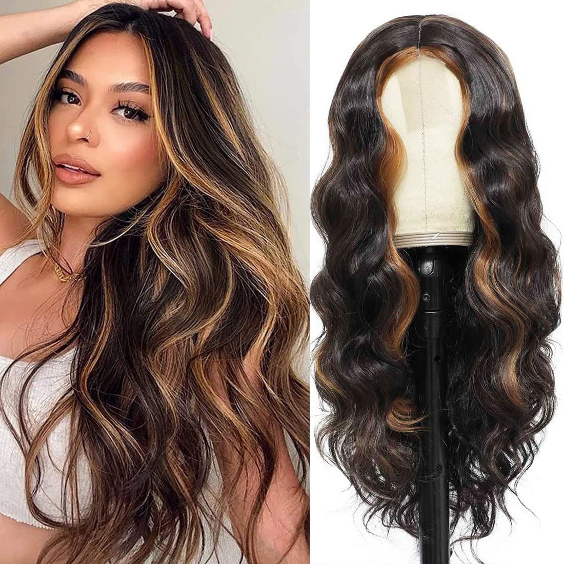 European and American Small Lace Wig Headsets with Intermediate Color Small Lace Center Split Large Wavy Long Curly Wigs - Jaazi International